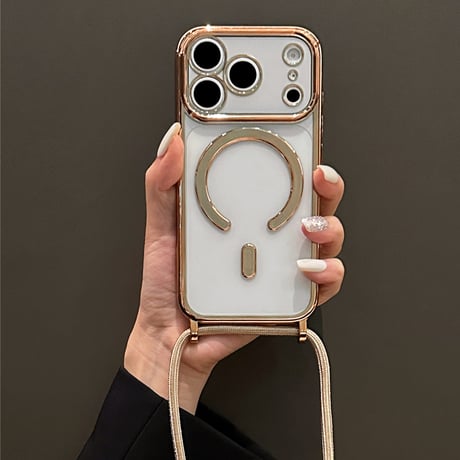 ショルダー ストラップ付き iPhone18Pro/18ProMax MagSafe対応 メタリック iPhone17/16/15カバー カメラ保護 高級感[M6825]