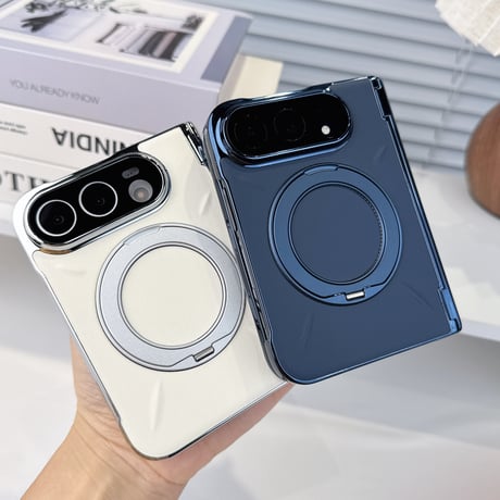 iPhone Duoケース 全面保護 360度回転スタンド カメラレンズ保護カバー付 高級レザー Magsafe対応 ヒンジ保護  メッキフレーム  [M6888]