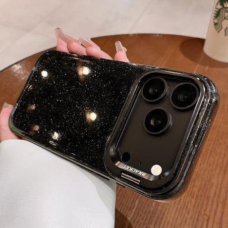 キラキラクリア MagSafe対応 iPhone18Pro/18ProMaxケース カメラスタンド付き iPhone17Pro/16ケース ラメ入り メタルフレーム[M6733]