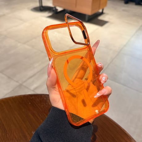 キラキラクリア MagSafe対応 iPhone18Pro/18ProMaxケース カメラスタンド付き iPhone17Pro/16ケース ラメ入り メタルフレーム[M6733]