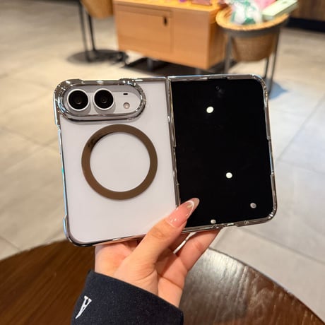 iPhone Duo専用ケース  MagSafe対応 クリア背面×メッキフレーム 高透明 薄型軽量 高級感 黄ばみにくい [M6846]