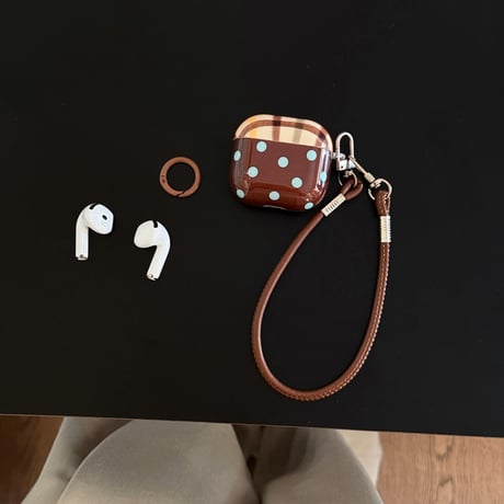ドット柄×チェック柄 Airpods Pro3ケース ハンドストラップ付き Airpods4/3カバー pro2/pro1 大人可愛い 韓国風 レトロ[M6702]