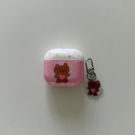 熊ちゃん Airpods Pro3ケース ピンクカラー Airpods4/3カバー pro2/pro1 リング/キーホルダー 艶感[M6669]