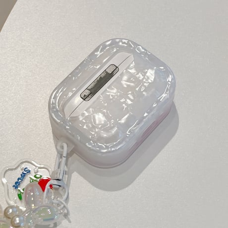 シェル風チューリップ柄 Airpods Pro3ケース ピンク Airpods4/3カバー pro2/pro1 真珠デコ犬ちゃん ギフトにおすすめ[M6596]