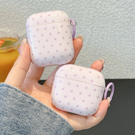 パープル Airpods Pro3ケース 韓国風 Airpods 4/3カバーケース AirpodsPro2/1  水玉模様 モテアイテム [M6601]