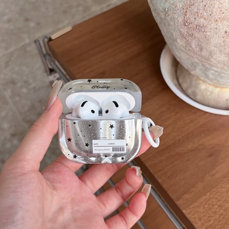 Airpods 5ケース オーロラクリア 星柄 Airpodspro3/2/カバー 大人可愛い Airpods4/3  ラメ入り・リング付き[M6863]