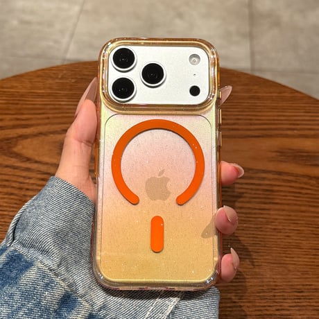 オーロラキラキラグラデーション iPhone18Pro/18ProMaxケース MagSafe対応 iPhone17ProMax/16ケース ラメ入り おしゃれ 透明 耐衝撃 [M6807]
