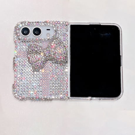 iPhone Duo専用ケース キラキラ ラインストーン 立体ハート 贅沢 クリアフレーム 豪華  ギフトにおすすめ[M6847]