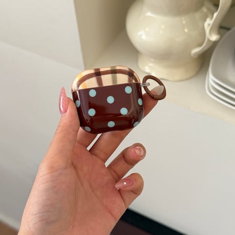 ドット柄×チェック柄 Airpods Pro3ケース ハンドストラップ付き Airpods4/3カバー pro2/pro1 大人可愛い 韓国風 レトロ[M6702]