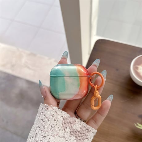 グラデーションカラー Airpods Pro3ケース キーホルダー付 Airpods 4/3カバー  AirpodsPro2/1  艶感 おしゃれ [M6644]