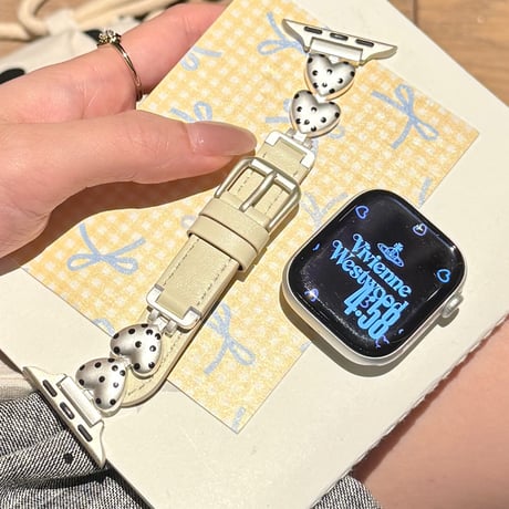 レザーとメタル AppleWatchバンド 水玉模様ハート アップルウォッチバンド Series11/10/9 8 7 6 5 4  3 2 SE3 SE2 Ultra3 かわいい[M6548]