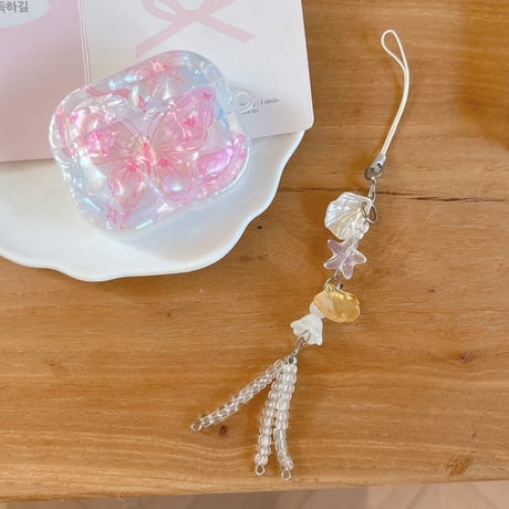 シェル風蝶柄 Airpods Pro3ケース 可愛すぎる Airpods 4/3カバー  AirpodsPro2/1  キーホルダー付 女子力アップ [M6661]