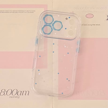 花カメラプロテクター iPhone18Pro/18ProMax 透明感 キラキララメ iPhone17/16/15Proカバー スター柄 可愛い [M6895]