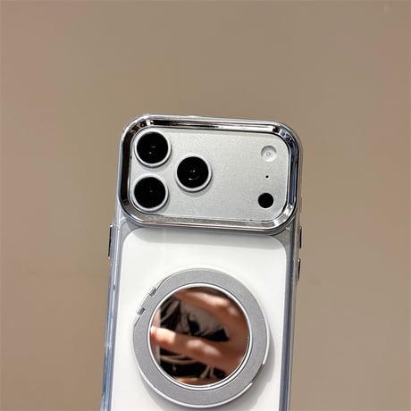 ミラー付きリングスタンド iPhone18Pro/18ProMax MagSafe対応 クリアケース iPhone17/16/15カバー 便利スタンド付き[M6821]