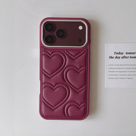 ハート/リボン柄 レザー調 iPhone18Pro/18ProMaxケース ぷっくりキルティング iPhone17/16proケース 大人かわいい[M6780]