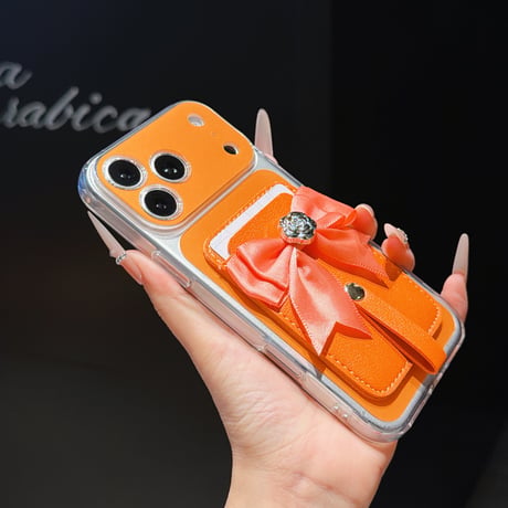 リボンデコカード入れ付 iPhone17Pro/17ケース カメラ保護  iPhone16Pro/15pro/14ケース 肌に優しい かわいい[M6598]