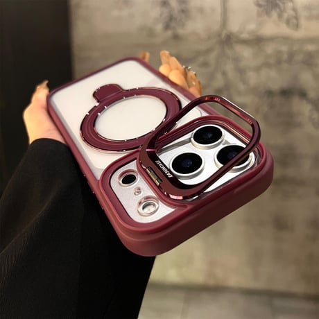 高機能高級感 iPhone18pro/17promaxケース MagSafeリングスタンドiphone16/15promax/14proカバー 耐衝撃 黄ばまない[M4058]