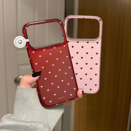 ミニハート柄 iPhone18Pro/17ケース 艶カラー iPhone16Pro/15/14カバー フチ高設計 大人可愛い レトロ[M6789]
