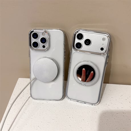ミラー付きリングスタンド iPhone18Pro/18ProMax MagSafe対応 クリアケース iPhone17/16/15カバー 便利スタンド付き[M6821]