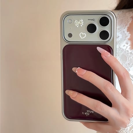 iPhone18Pro/18ProMax  ドット柄リボン／ハートデコレーションシール カメラ保護カバー iPhone17ProMax iPhone17Pro 可愛い DIY[M6891]
