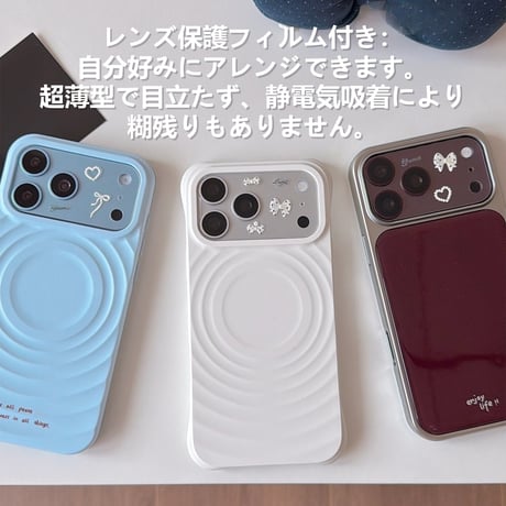 iPhone18Pro/18ProMax  ドット柄リボン／ハートデコレーションシール カメラ保護カバー iPhone17ProMax iPhone17Pro 可愛い DIY[M6891]