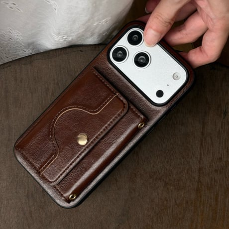 ミラーとカード入れ付 iPhone17pro/17ケース 革製 ショルダーストラップ付 iPhone16ProMax/15/14カバー 耐衝撃 多機能[M6580]
