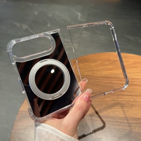 iPhone Duo専用ケース ミラー付き 360度回転可リングスタンド 四隅耐衝撃 カメラ周り保護 艶感 傷防止[M6843]