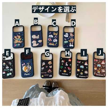 立体刺繍×デニム iPhone18Pro/18ProMax アニマル iPhone17/16/15カバー レトロ可愛い 高級感 耐衝撃[M6828]