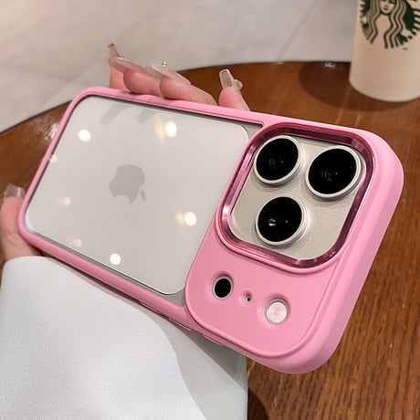 ライトブルー/ダックチェリー iPhone18Pro/18ProMaxケース 背面クリア ソフトフレーム iPhone17Pro/16ケース 耐衝撃[M6711]