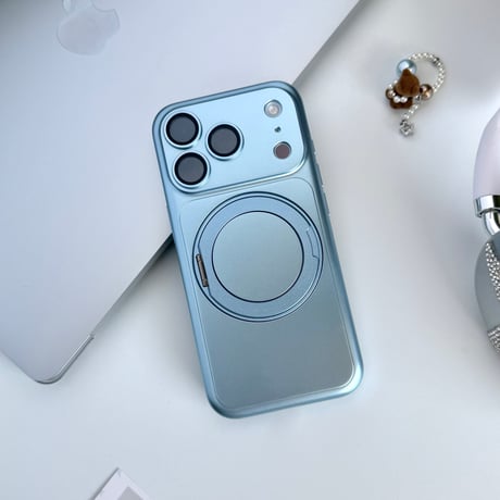 メタリック iPhone18Pro/17ProMaxケース MagSafe対応 3in1の多機能リングスタンド iPhone16Pro/15/14ケース マット加工[M6703]