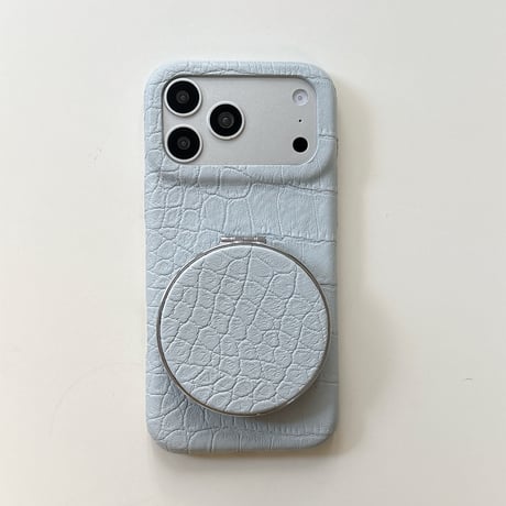 ミラー＆スタンド付き iPhone18Pro/17Proケース クロコ柄レザー iPhone16Pro/15ケース くすみカラー 高級感たっぷり 1台2役 [M6867]