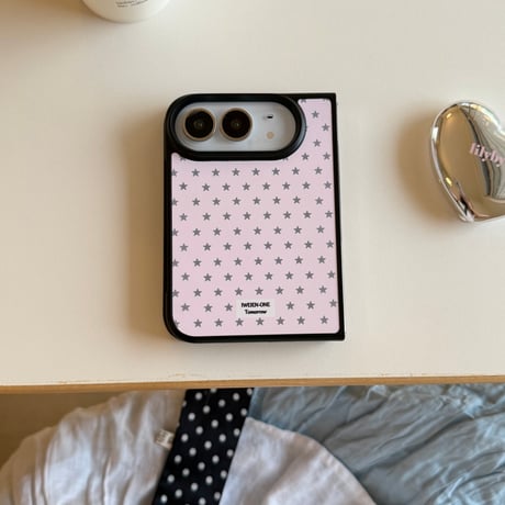 iPhone Duo 専用ケース 水玉ドット チェック 星柄 ハート/枕グリップ付き 韓国っぽ 大人可愛い  耐久性ある[M6839]