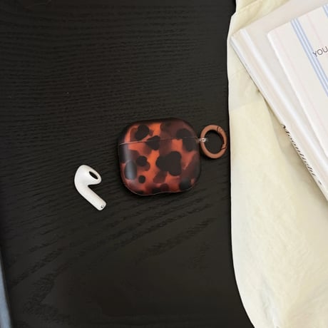 Airpods 5ケース 透け感ブラックブラウン×アンバー Airpodspro3/2/カバー Airpods4/3 リング付き おしゃれ[M6762]