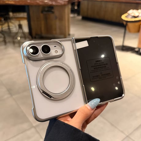iPhone Duo専用ケース 360°回転リングスタンド付き 強化ガラスフィルム一体型 MagSafe対応 メッキ 高透明 耐衝撃 黄ばみにくい [M6815]