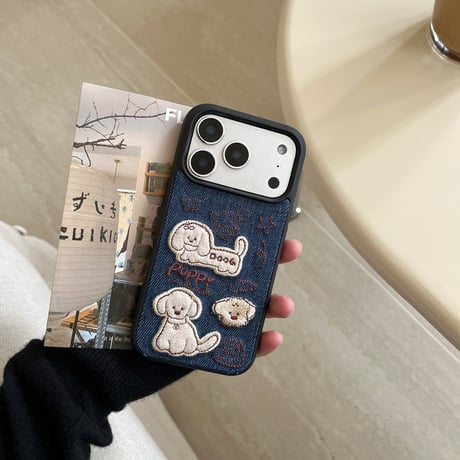 立体刺繍×デニム iPhone18Pro/18ProMax アニマル iPhone17/16/15カバー レトロ可愛い 高級感 耐衝撃[M6828]