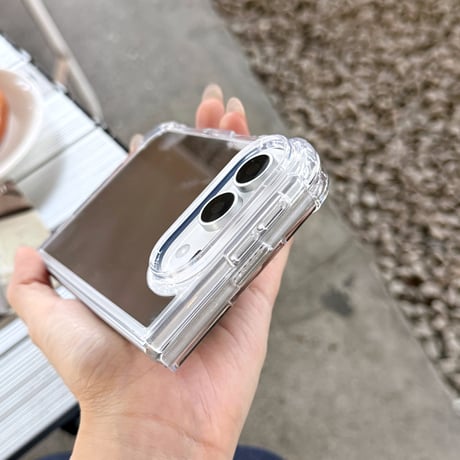 iPhone Duo専用ケース ミラー付き 四隅耐衝撃 カメラ周り保護 艶感 傷防止 メイク直しに便利[M6810]