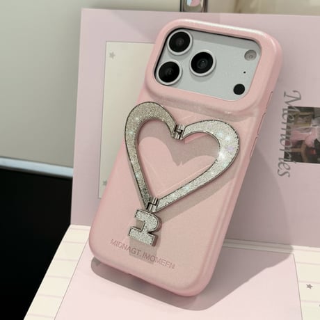 キラキラハートリングスタンド iPhone17Pro/17ケース レザー製 iPhone16Pro/15ProMax/14カバー  高級感高品質 [M6599]