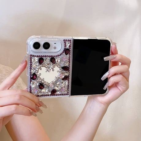 iPhone Duoケース ハートミラー＆煌めきビジュー  輝くキラキラ 奢華 映えアイテム おしゃれ [M6872]