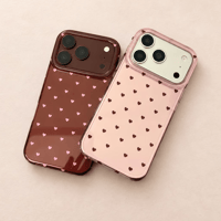 ミニハート柄 iPhone18Pro/17ケース 艶カラー iPhone16Pro/15/14カバー フチ高設計 大人可愛い レトロ[M6789]