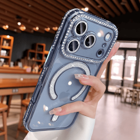 ジュエリー iPhone18Pro/17ケース Magsafe対応 iPhone17ProMax/16/15ケース レンズ保護フィルム付 キラキラライン 大人気 [M5637]