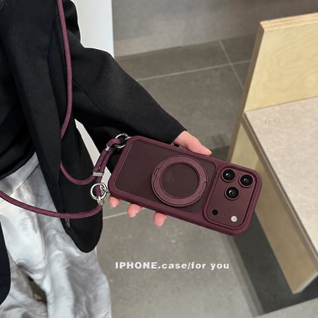 【隠しストラップ金具】MagSafe対応 iPhone18Pro / 18ProMaxケース 2WAY 隠しリングスタンド スタンド付き ショルダー ストラップ 斜めがけ 耐衝撃 [M6749]