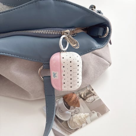 リボン柄 Airpods Pro3ケース 甘め Airpods 4/3カバー  AirpodsPro2/1  リング付 淡色系 [M6632]