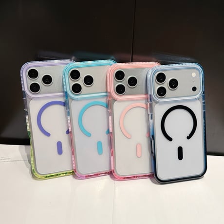 MagSafe対応 iPhone18Pro/17ProMaxケース カラーライン 透明 iPhone16/15proケース 滑り止め加工 頑丈[M6633]