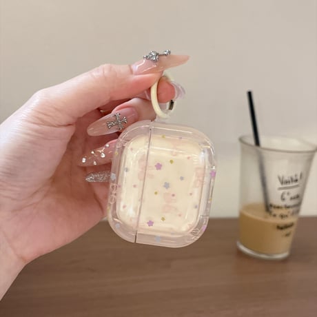 ベージュ色 Airpods Pro3ケース リボン 星柄 Airpods 4/3カバー  かわいい  淡色系 女子力アップ [M6700]