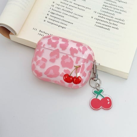 チェリー Airpods Pro3ケース ヒョウ柄 Airpods 4/3カバー  AirpodsPro2/1  キーホルダー付 女子力アップ [M6678]