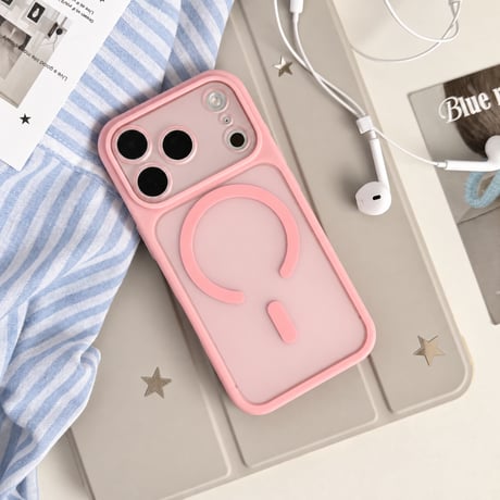 2in1着脱式レンズカバー付き iPhone18Pro/18ProMaxケース MagSafe対応 ソフトバンパー×ハード背面 半透明 プレミアムマット質感 [M6764]