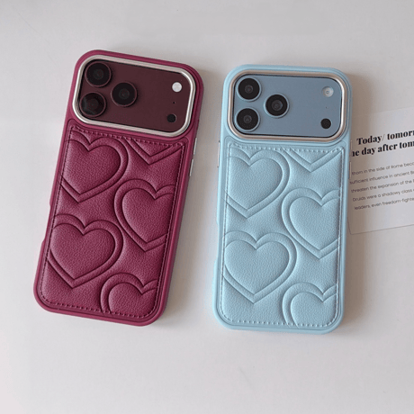 ハート/リボン柄 レザー調 iPhone18Pro/18ProMaxケース ぷっくりキルティング iPhone17/16proケース 大人かわいい[M6780]