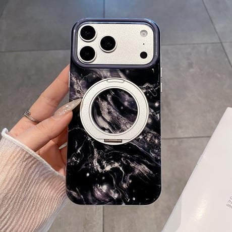 マーブル柄 iPhone18Pro/18ProMaxケース グラデーションカラー マグネットリングスタンド iPhone17/16proケース 便利グッズ [M6896]