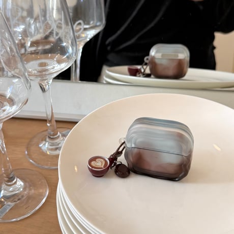 Airpods 5 対応ケース グラデーションカラー Airpodspro3/2/カバー Airpods4/3 コーヒーカップチャーム付き ウェーブ[M6778]