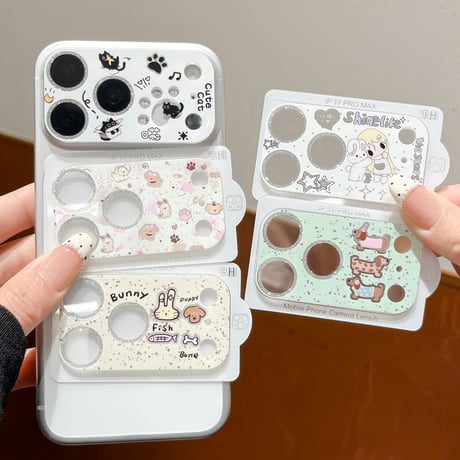可愛い動物柄 カメラ保護カバー  iPhone18Pro/18promax iPhone17pro/17ProMax ガラスレンズフィルム  傷から保護  [M6631]